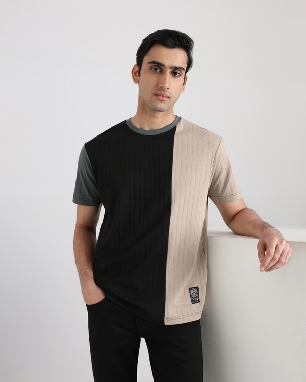Multi Textured Cut & Sew Regular Fit T-Shirt