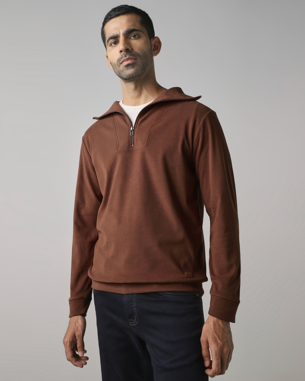 Rust Half Zip Slim Fit Sweatshirt