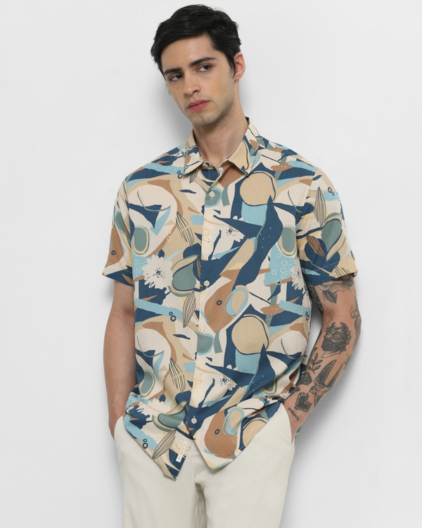 Multi Abstract Print Slim Fit Casual Shirt
