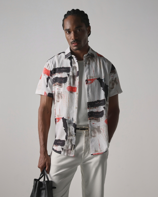 Multi Abstract Print Slim Fit Casual Shirt