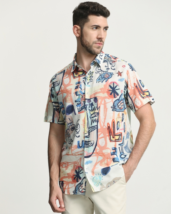Multi Abstract Print Slim Fit Casual Shirt