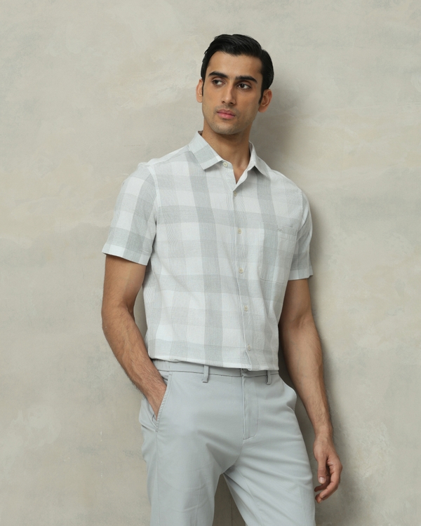 Grey Tonal Check Slim Fit Casual Shirt