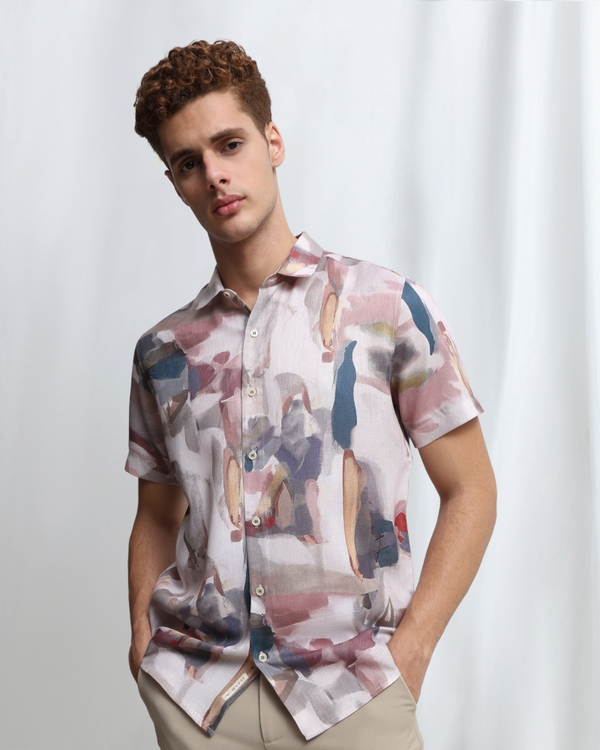 Multi Abstract Print Slim Fit Casual Shirt