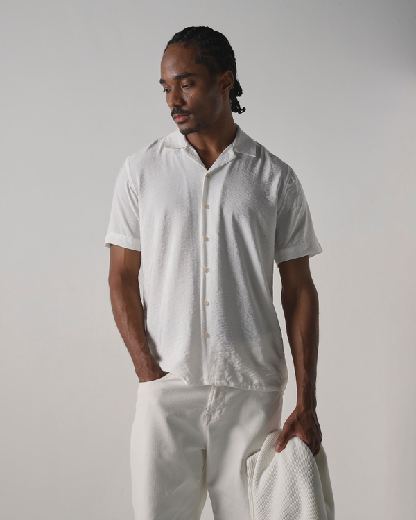 White Viscose Plain Relaxed Fit Casual Shirt