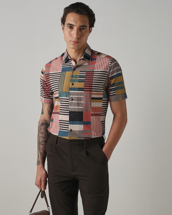 Multi Abstract Print Textured Shirt
