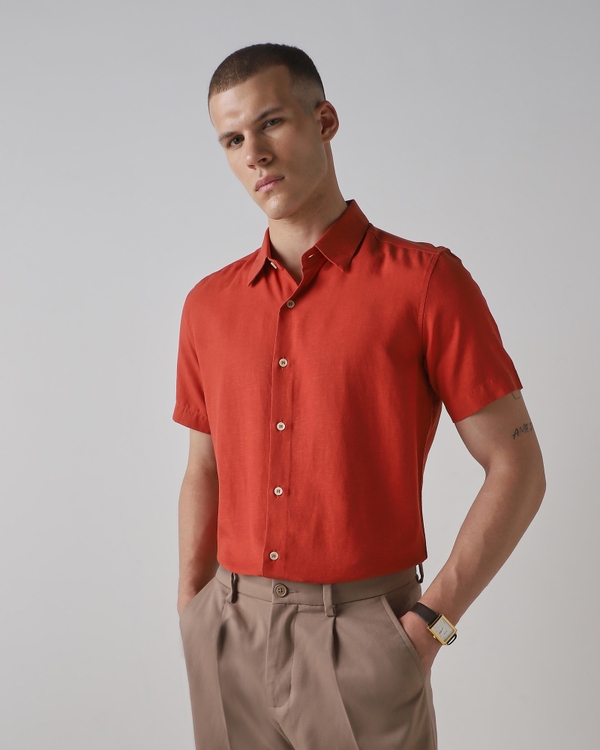 Rust Flow Linen Solid Shirt