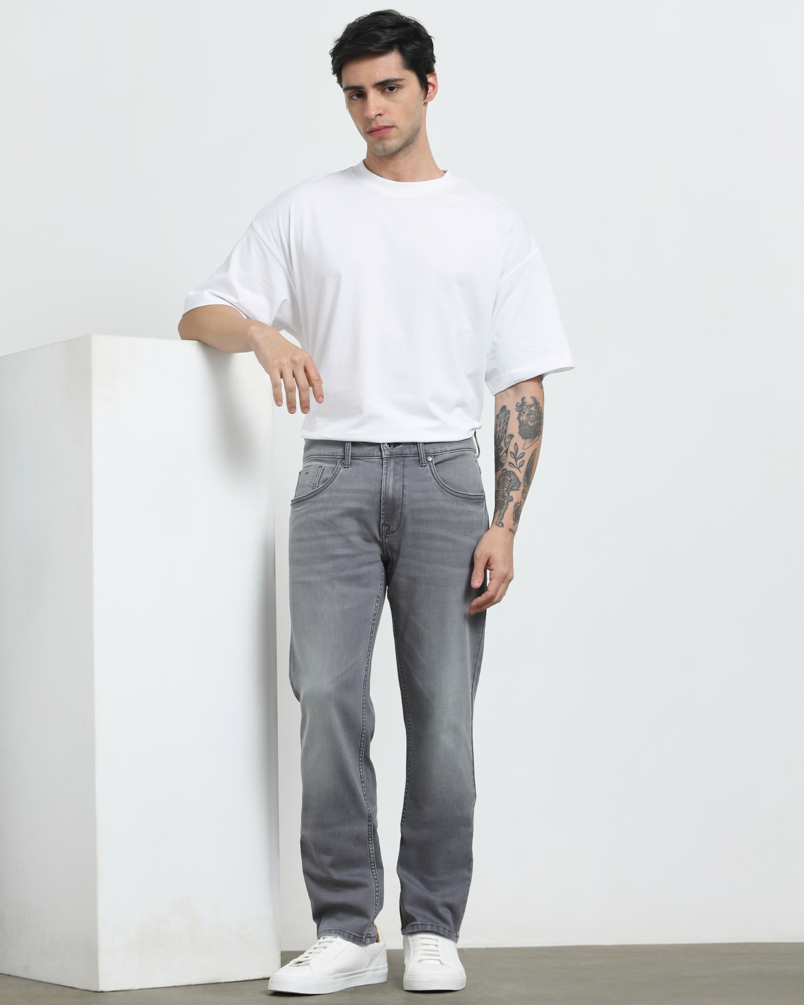 Grey Straight Fit Jeans