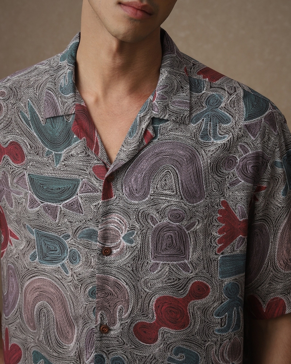 Multi Abstract Print Loose Fit Casual Shirt