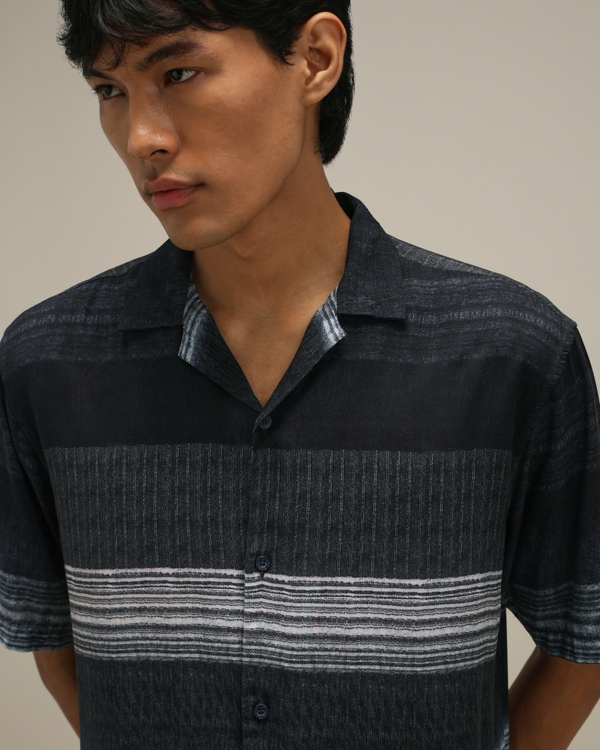 Navy Viscose Stripe Loose Fit Casual Shirt