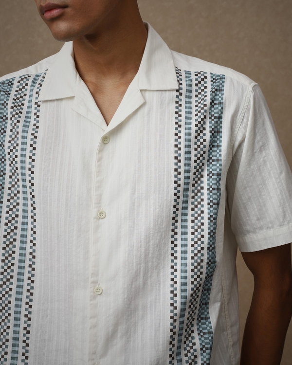 White Dobby Stripe Loose Fit Casual Shirt