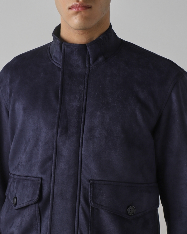 Navy Suede Bomber Jacket
