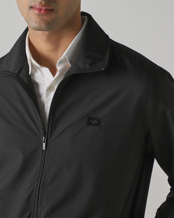 Black Textured Plain Jacket