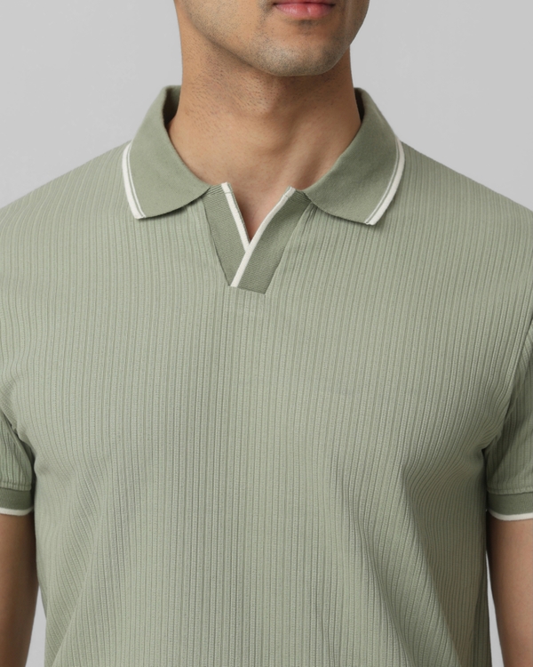 Olive Self-Stripe Plain Slim Fit T-Shirt