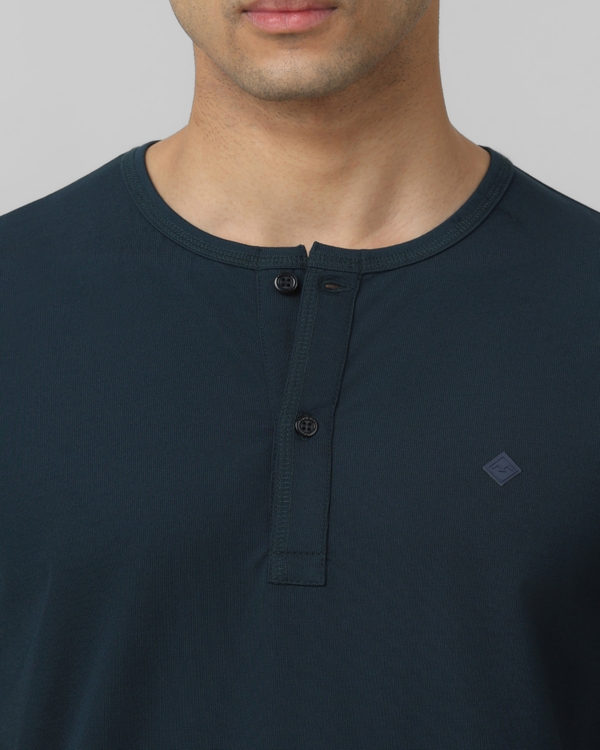 Teal Plain Slim Fit Henley