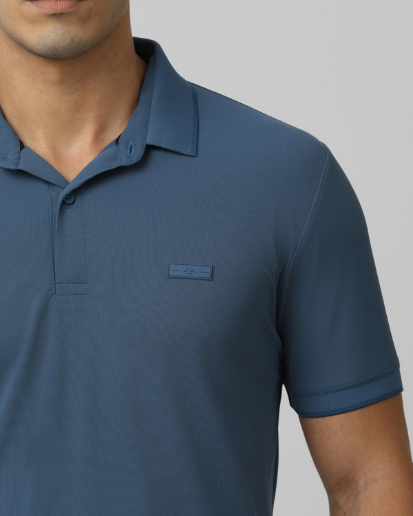Teal Logo Plain Half Sleeve Casual Polo