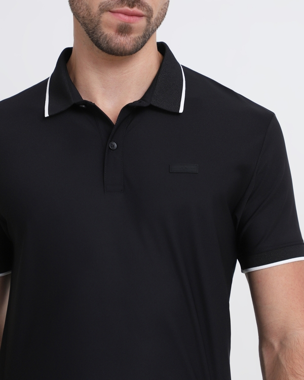 Black Scuba Stretch Plain Slim Fit Polo