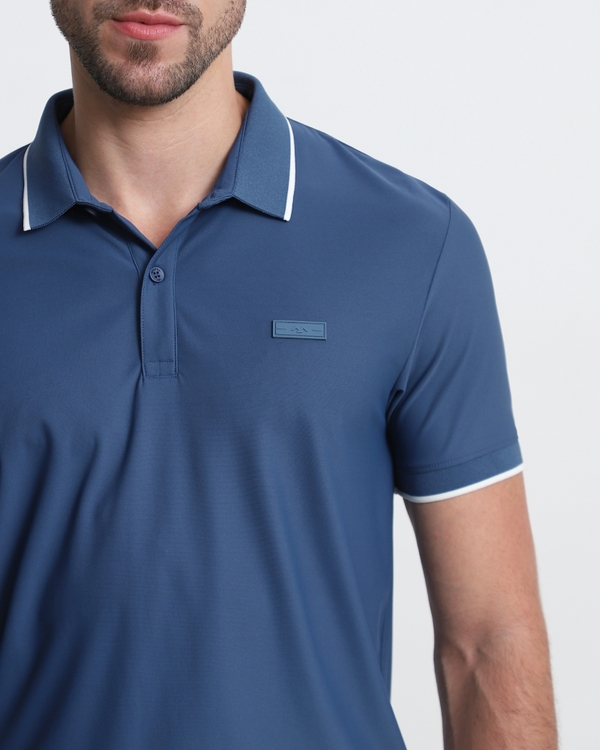 Blue Scuba Stretch Plain Slim Fit Polo