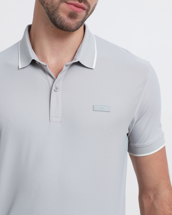 Light Grey Scuba Stretch Plain Slim Fit Polo