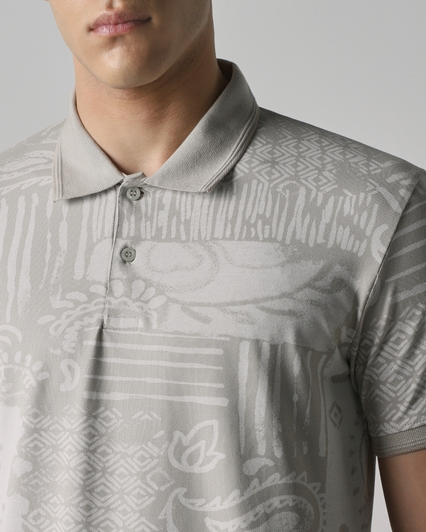 Grey Abstract Print Slim Fit T-Shirt
