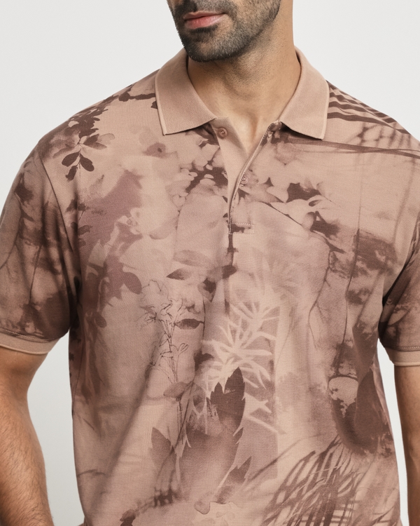 Brown Floral Print Slim Fit Polo