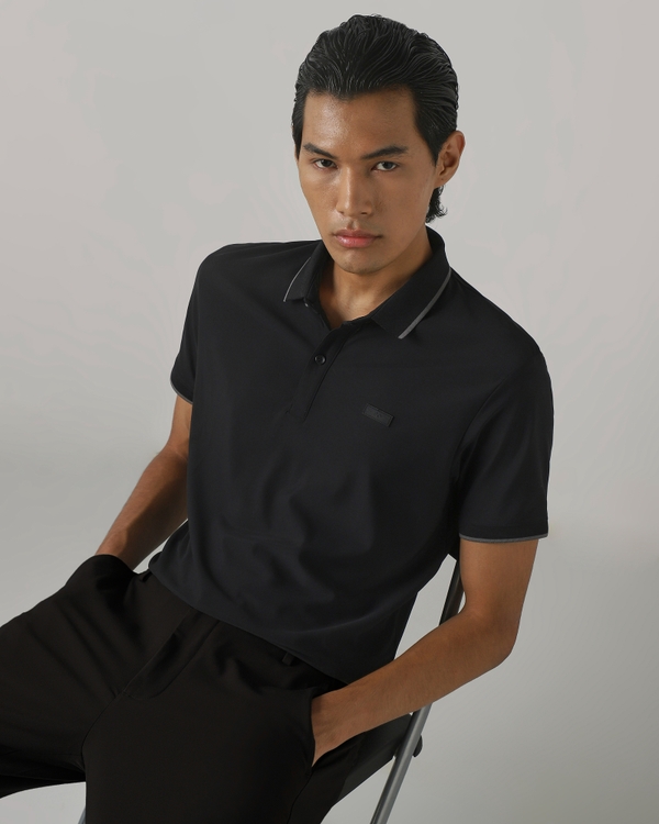 Black Scuba Stretch Plain Polo