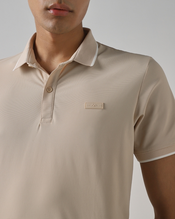 Beige Scuba Stretch Plain Polo