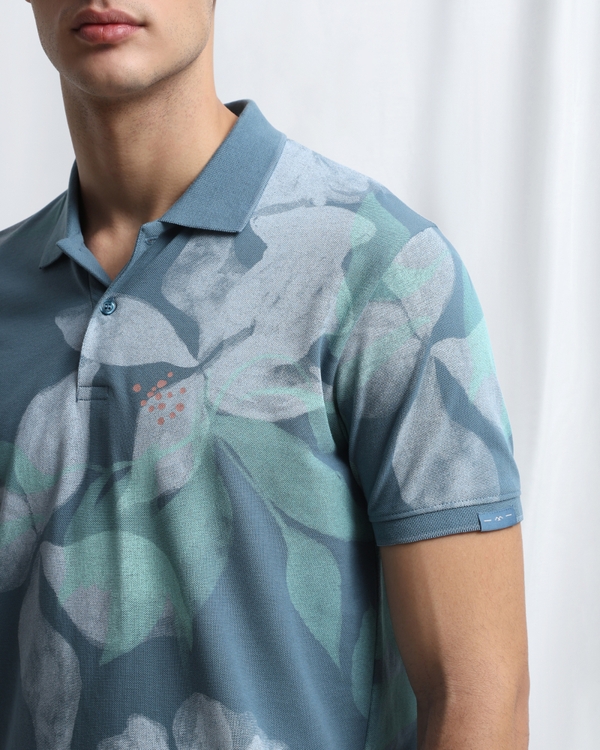 Teal Floral Print Polo
