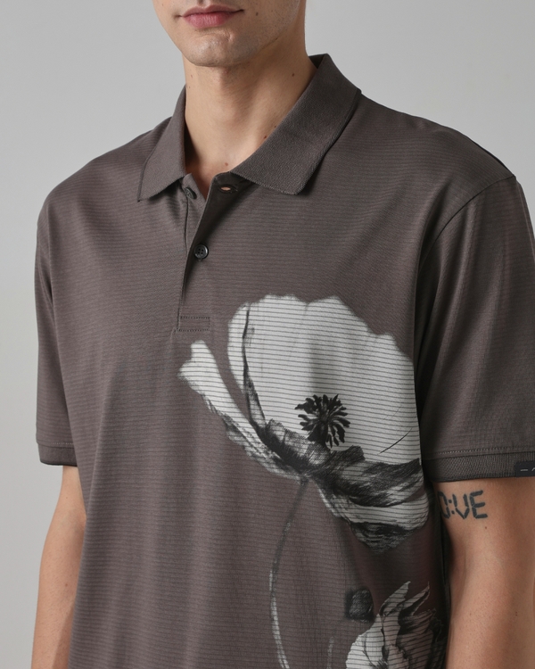 Grey Placement Print Polo