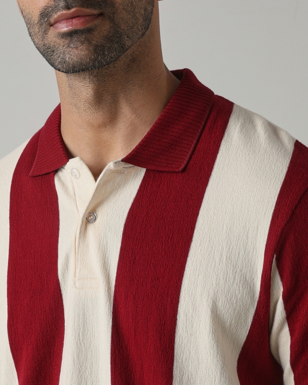 Maroon Awning Stripe Polo