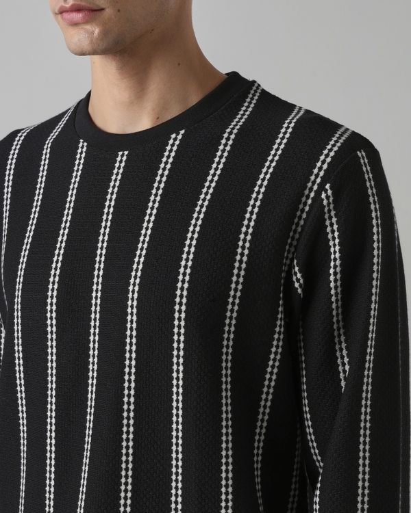 Black Jacquard Stripe T-Shirt
