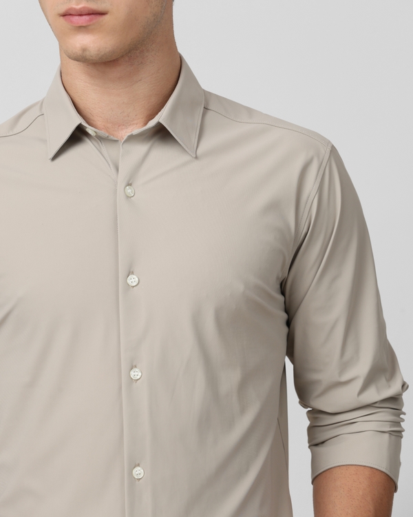 Stone Knitted Plain Stretch Slim Fit Casual Shirt