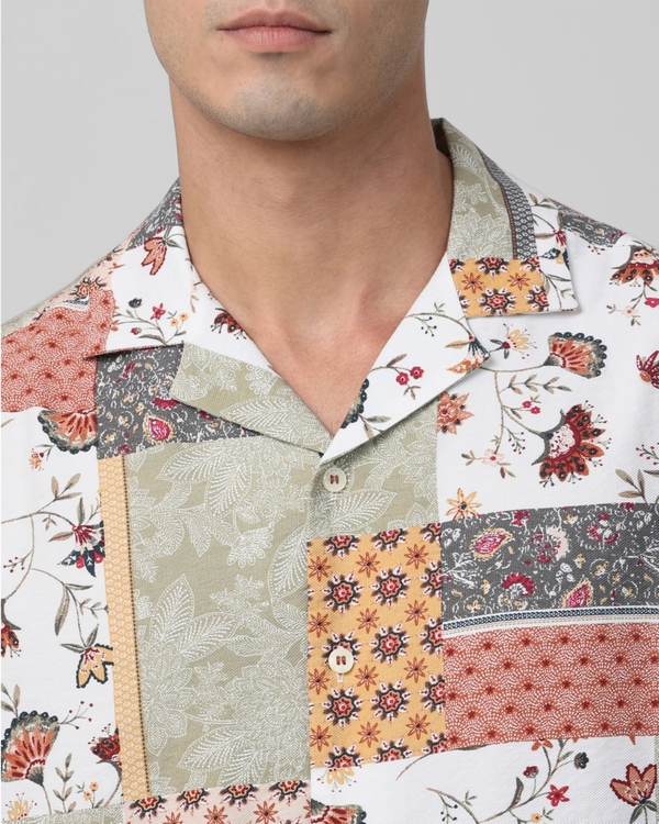 Multicolour Patchwork Print Relaxed Fit Casual Shirt