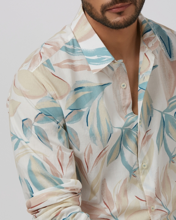 Multicolour Leaf Print Slim Fit Casual Shirt