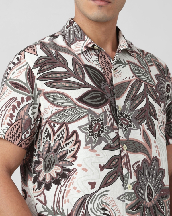 Multicolour Floral Print Slim Fit Casual Shirt