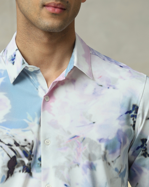 Multicolour Scuba Print Stretch Slim Fit Casual Shirt