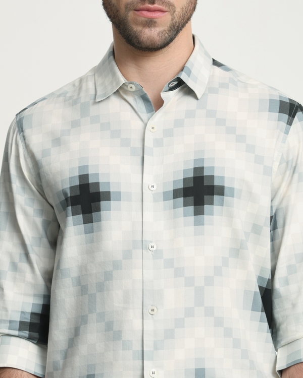 Light Grey Geometric Print Slim Fit Casual Shirt