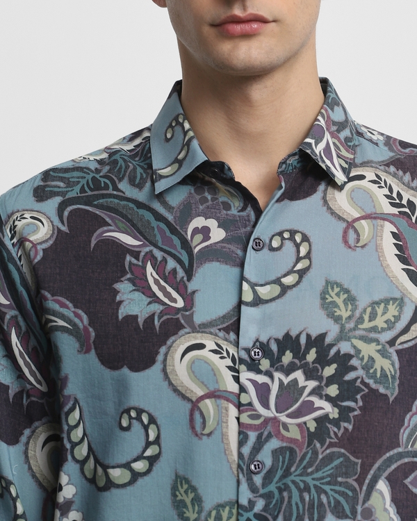 Multi Paisley Print Slim Fit Casual Shirt