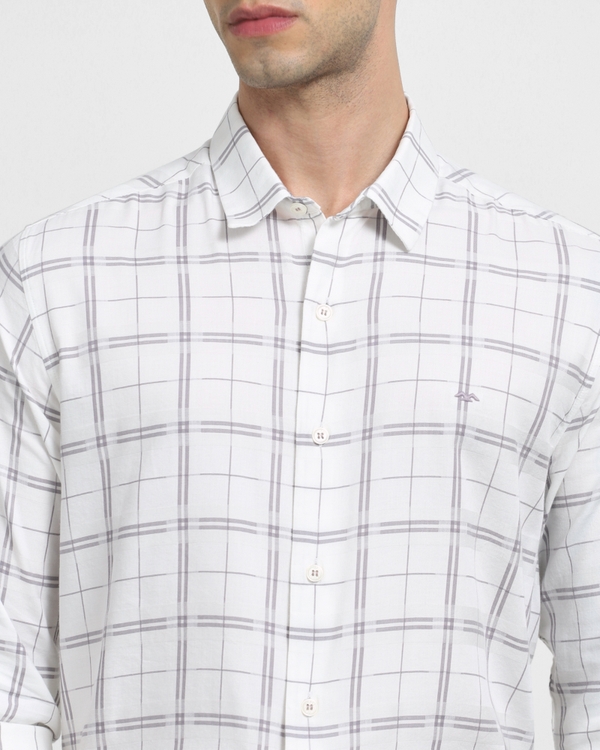 White Square Check Slim Fit Casual Shirt