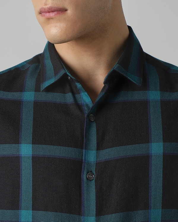 Black Large Check Slim Fit Casual Shirt