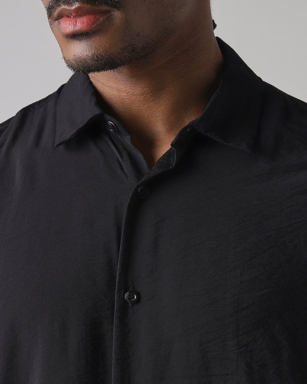 Black Viscose Plain Slim Fit Casual Shirt