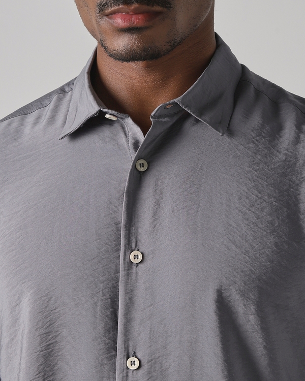 Grey Viscose Plain Slim Fit Casual Shirt