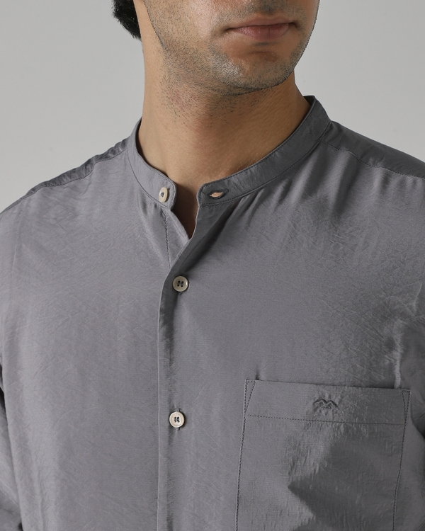 Grey Viscose Plain Slim Fit Casual Shirt