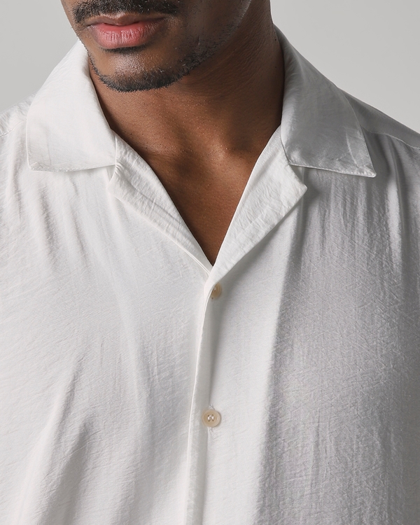 White Viscose Plain Relaxed Fit Casual Shirt