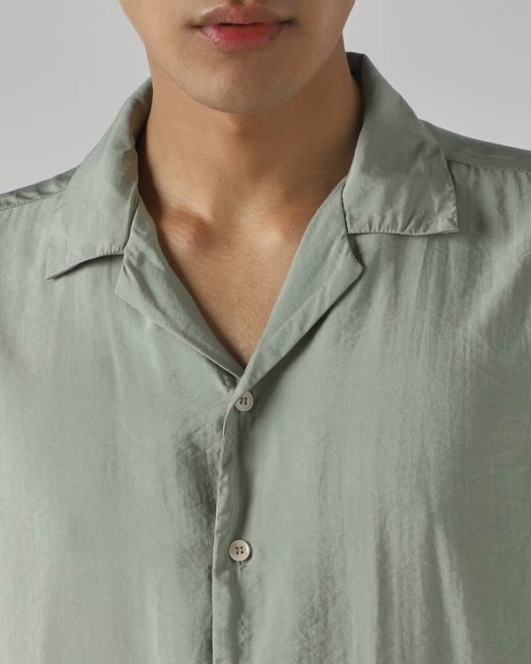 Light Green Viscose Plain Relaxed Fit Casual Shirt