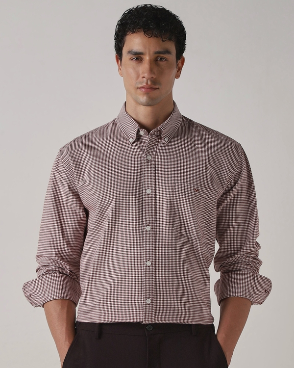 Maroon Button Down Gingham Check Shirt