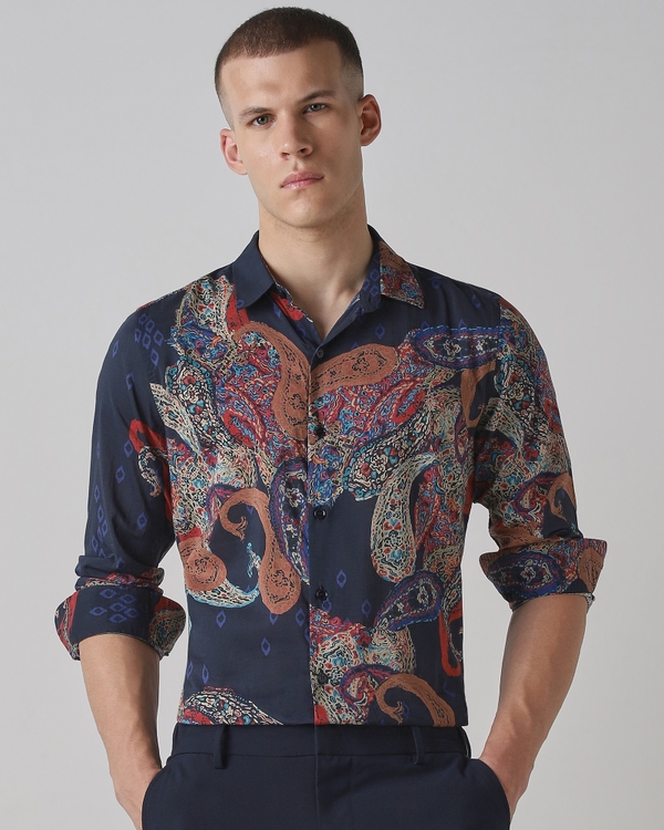 Navy Paisley Print Shirt