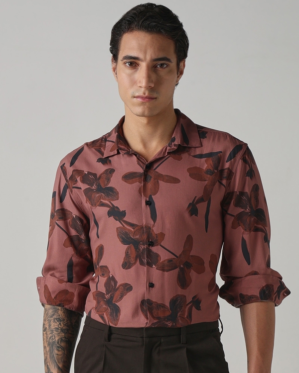 Rust Viscose Floral Print Shirt