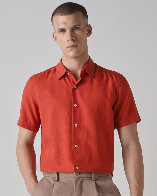 Rust Flow Linen Solid Shirt