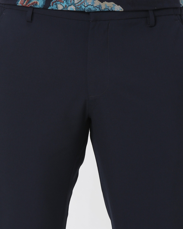 Navy Ankle Length Stretch Chinos