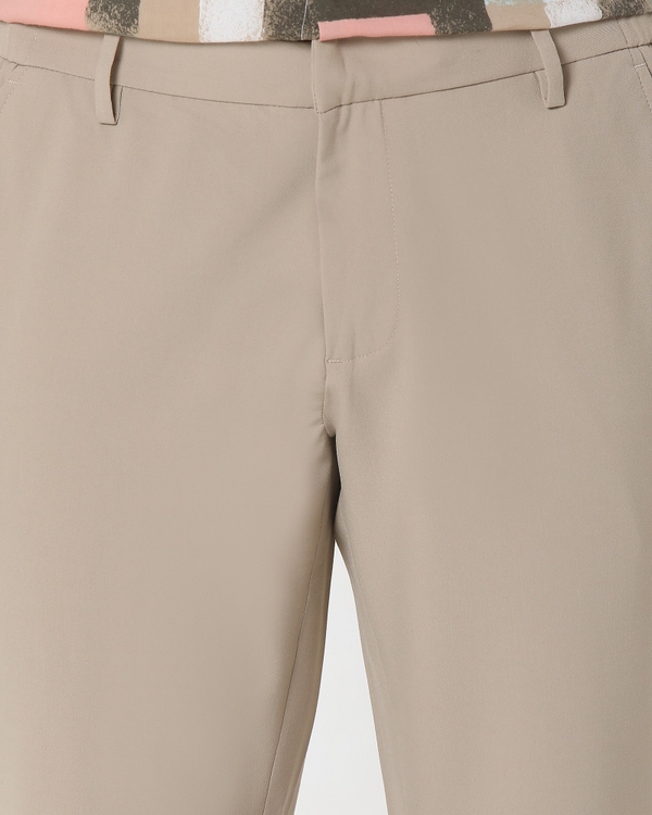 Beige Ankle Length Stretch Chinos
